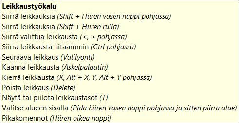 Leikkaustasoa on myös mahdollista liikuttaa tarpeen mukaan Valitse se taso tai pinta jonka mukaisesti haluat leikkaustason.