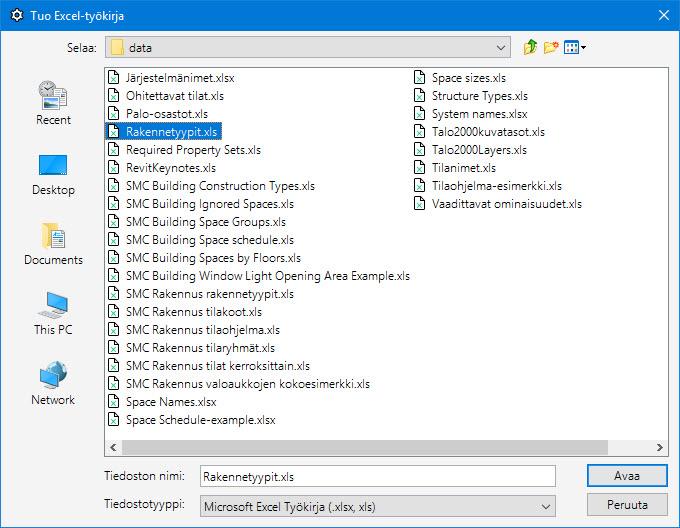 Säännön parametrit voidaan täyttää manuaalisesti lisäämällä yksitellen rivejä tai tuomalla valmiista taulukosta esim. Excelistä.