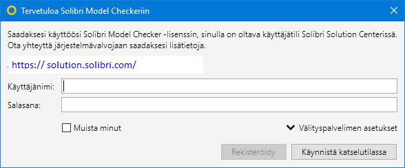 Kuva 2: Rekisteröinti- dialogi Asetusten asettaminen 1) SMC:n päänäkymä avautuu ja olet Tiedosto - asemoinnissa (kuva 3) Kuva1 Tietomallin laadunvarmistus ja tarkastusprosessi 1.