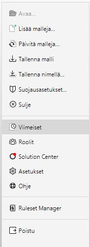 Asetukset: asetukset ja parametrit kuten käyttäjätiedot, yksiköt, värikartat yms.