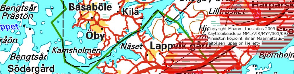 Mikään tälle alueelle rakennettu verkko ei ole tukikelpoista. Tukikelpoinen alue muodostuu punaisella ja mustalla raidoituksella rajattujen alueiden ulkopuolelle jäävästä alueesta.