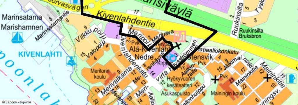 Suunnittelualueen likimääräinen sijainti Espoon opaskarttapohjalla esitettynä: Vireilletulo Laatija Vireilletulosta on tiedotettu osallistumis- ja arviointisuunnitelman kuulutuksen yhteydessä 14.11.