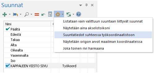 (Työkoordinaatisto) -sivu näyttää erilaiselta kuin kuvassa, varmista, että Suuntatiedot