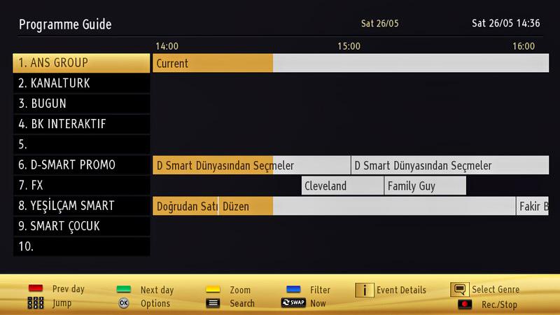 Electronic Programme Guide (EPG) Some, but not all channels send information about the current and next programmes. Press the button to view the EPG menu. Up/Down/Left/Right: Navigate EPG.