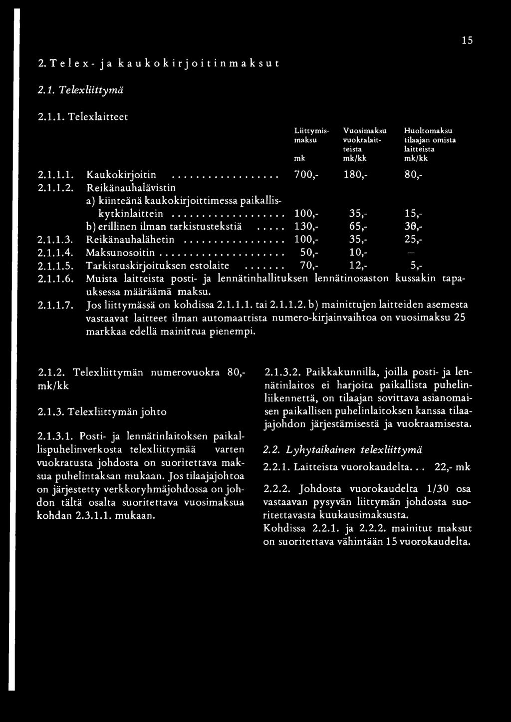 .. 100,- 35,- 25,- 2.1.1.4. M aksunosoitin... 50,- 10,- 2.1.1.5. Tarkistuskirjoituksen estolaite... 70,- 12,- 5,- 2.1.1.6.