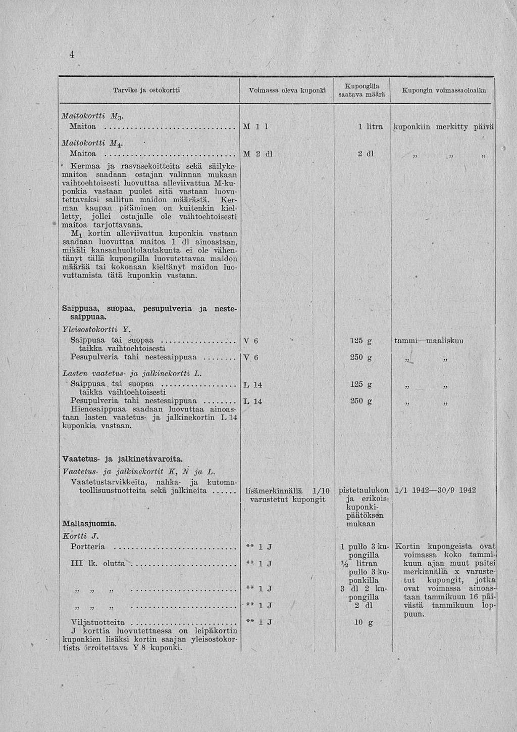 ! tänyt i Kermaa j 4 Tarvike ja ostokortti Voimassa oleva kuponki ; i Kupongin voimassaoloaika Maitokortti M 3. Maitoa Mli 1 litra kuponkiin merkitty päivä Maitokortti M±.