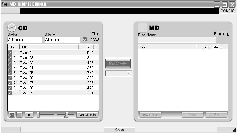 MD Simple Burner -ohjeen käyttäminen Ennen MD Simple Burner -ohjelmiston käyttöä MD Simple Burner -ohjelmistolla voit tallentaa musiikkiraitoja tietokoneen CD-asemaan asetetulta ääni-cd-levyltä MD