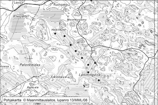 Kankaanpäässä tutkitut suot ja niiden turvevarat. Osa 3 7. Lamminneva Lamminneva (kl. 1144 09, x = 6851,9, y = 1568,9) sijaitsee noin 8 km Kankaanpään keskustasta lounaaseen.