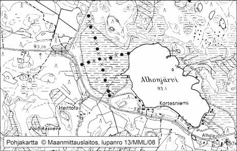 Kankaanpäässä tutkitut suot ja niiden turvevarat. Osa 3 18. Alhonkeidas W Alhonkeidas W (kl. 1233 07, x = 6863,9, y = 1563,3) sijaitsee noin 14 km Kankaanpään keskustasta luoteeseen.
