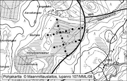 Pyhännällä tutkitut suot ja niiden turvevarat, Osa 1 6. Nikuneva Nikuneva (kl. 3413 02, x = 7119,2, y = 3469,7) sijaitsee Pyhännän Alipään kylällä n. 9 km keskustasta pohjoiseen.