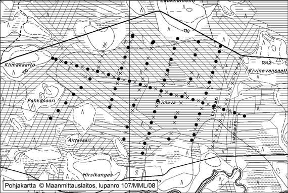 Pyhännällä tutkitut suot ja niiden turvevarat, Osa 1 35. Kivineva Kivineva (kl. 3413 08, x = 7116,6, y = 3480,3) sijaitsee noin 19 km Pyhännän keskustasta itä-koilliseen Tavastkengän kylän Perukassa.