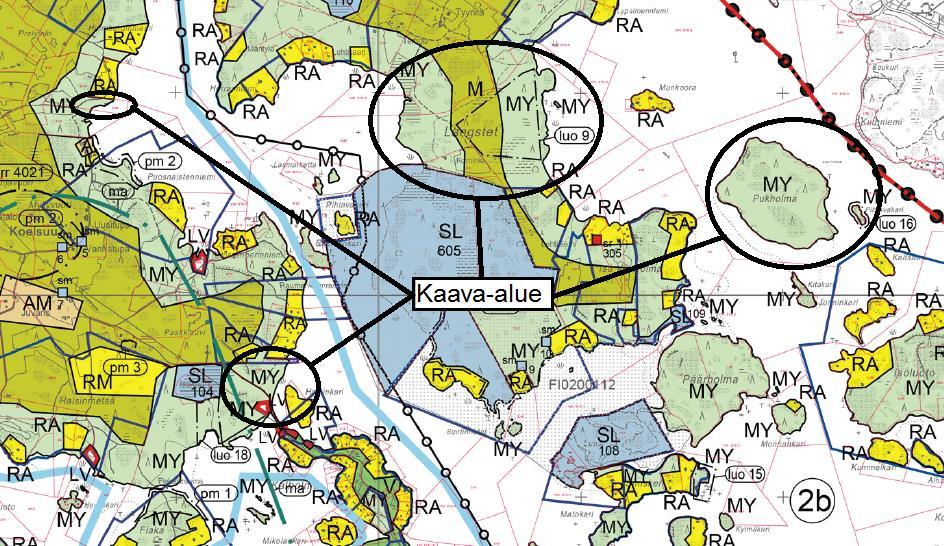 Nosto Consulting Oy 17 (35) Yleiskaava Alue kuuluu loma-asutuksen mitoitusta osoittavaan osa-alueeseen 2 eli 5 7 lay/km ja vapaan rannan osuus 40 % kokonaisrantaviivasta.