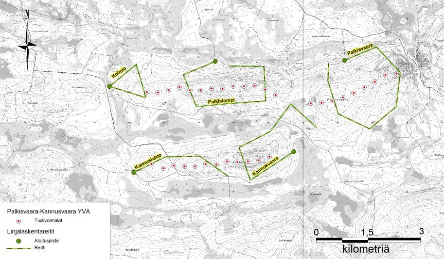 138 Kuva 15-1. Linnustoselvityksen linjalaskentareitit.