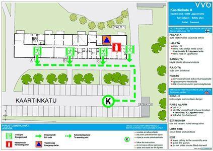 Sivu 13 / 28 3. Rakennuksen turvallisuusjärjestelyt 3.1. Turvallisuuskartat Turvallisuuskartat ovat opastepiirustuksia, joihin on merkitty hätätilanneohjeiden lisäksi turvallisuuteen liittyviä tietoja.