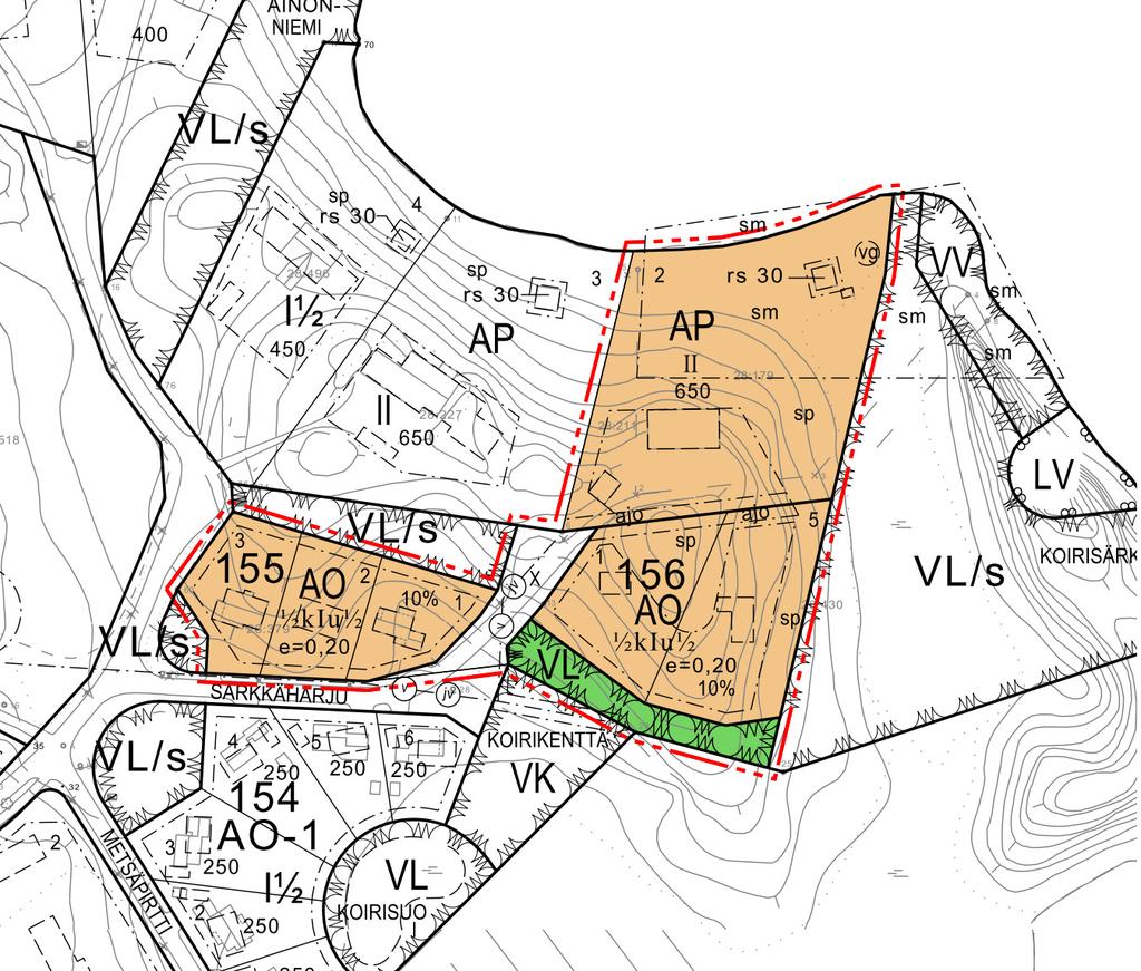 korttelin pohjoisosaan säilytettävän metsäalueen eteläreunalle Tontteja on joko 3 (ve 1,ve3- ve5) tai 4 (ve 2).