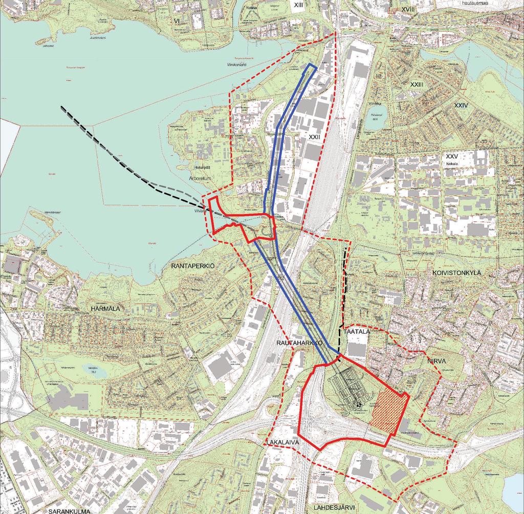 Suunnittelualue Suunnittelun kohteena olevat alueet sijoittuvat Tampereen keskustan eteläpuolelle Lakalaivan, Taatalan, Rautaharkon, Rantaperkiön ja XXII (Hatanpään) kaupunginosiin.