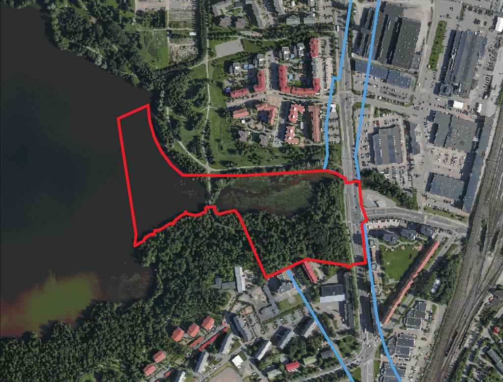 Asemakaavan nro 8611 (Vihilahti) suunnittelualueen rajaus ilmakuvassa. (c) Blom 2015 RANTAPERKIÖ JA RAUTAHARKKO, TAMPEREEN SEUDUN KESKUSPUHDISTAMO (SULKAVUORI - VIHILAHTI).