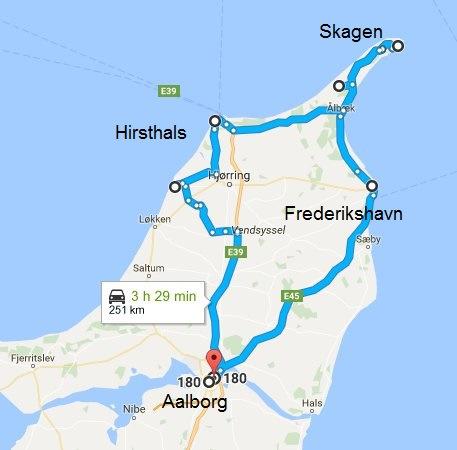 Päivä 4, keskiviikko 26.7.2017 Aalborgista tehdään kierros myötäpäivään pohjoisimpaan Tanskaan ja palataan takaisin.