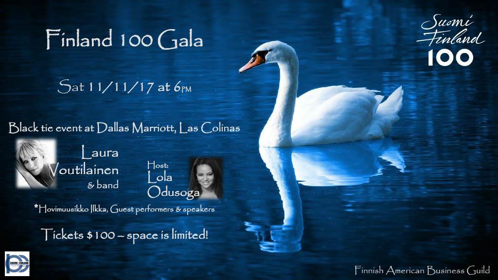 Finland 100 Gala-lippuja myynnissä vielä pieni erä! Lippuja osoitteesta: https://finland100dallas.