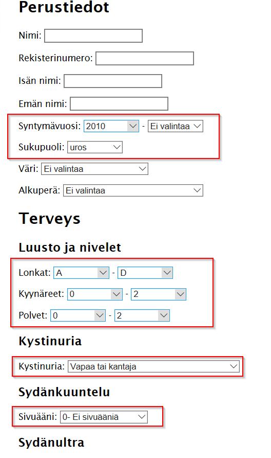 7 Esimerkkihaku: 2010-luvulla syntyneet ruskeaa väriä kantavat urokset, jotka täyttävät