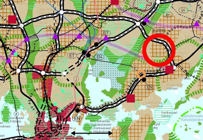 Maakuntakaava Ote maakuntakaavojen yhdistelmästä Ympäristöministeriön 8.11.2006 vahvistamassa Uudenmaan maakuntakaavassa suunnittelualue on tiivistettävää taajama-aluetta. Ympäristöministeriön 30.10.