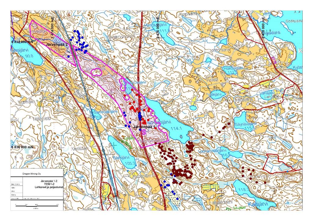 DRAGON MINING OY LOPPURAPORTTI Page 7 Vuonna 2003 alueelta kerättiin 132 näytettä, joista analysoitiin 31 näytettä. Yhdessä näytteessä kultapitoisuus oli yli 1 g/t 