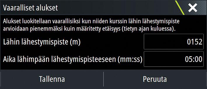 Suuntaviivat Käyttäjä voi määrittää oman aluksensa ja muiden alusten suuntaviivojen pituudet.