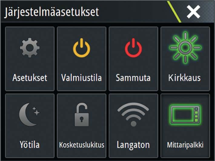 2 Peruskäyttö Järjestelmäasetukset-valintaikkuna Järjestelmäasetukset-valintaikkunasta pääsee muokkaamaan kaikkia perusjärjestelmäasetuksia.