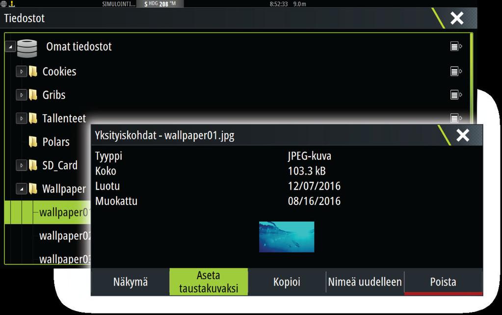 3 Järjestelmän muokkaus Aloitussivun taustakuvan mukauttaminen Aloitussivun taustakuvaa voi mukauttaa. Voit valita järjestelmässä olevan kuvan tai käyttää omaa.jpg- tai.