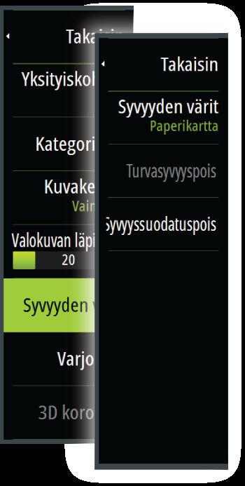 Turvasyvyystoiminto määrittää rajan, jonka jälkeen syvyys näkyy ilman sinistä varjostusta.