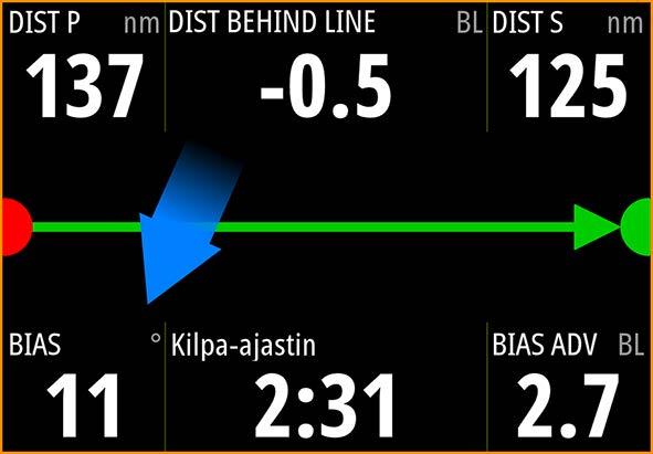 Kun vene saavuttaa lähtöviivan styyrpuurinpuoleisen pään, avaa valikko ja valitse Lähtöviiva, Styyrpuuri päätepiste ja sitten Ping styyrpuuri.