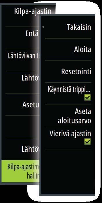 Eri ohjaimet ovat käytettävissä sen mukaan, käynnistetäänkö vai pysäytetäänkö ajastin. Aseta aloitusarvo Aseta aika-arvo, jota ajastin käyttää suorittaessaan lähtölaskentaa kilpailun alkamiseen.