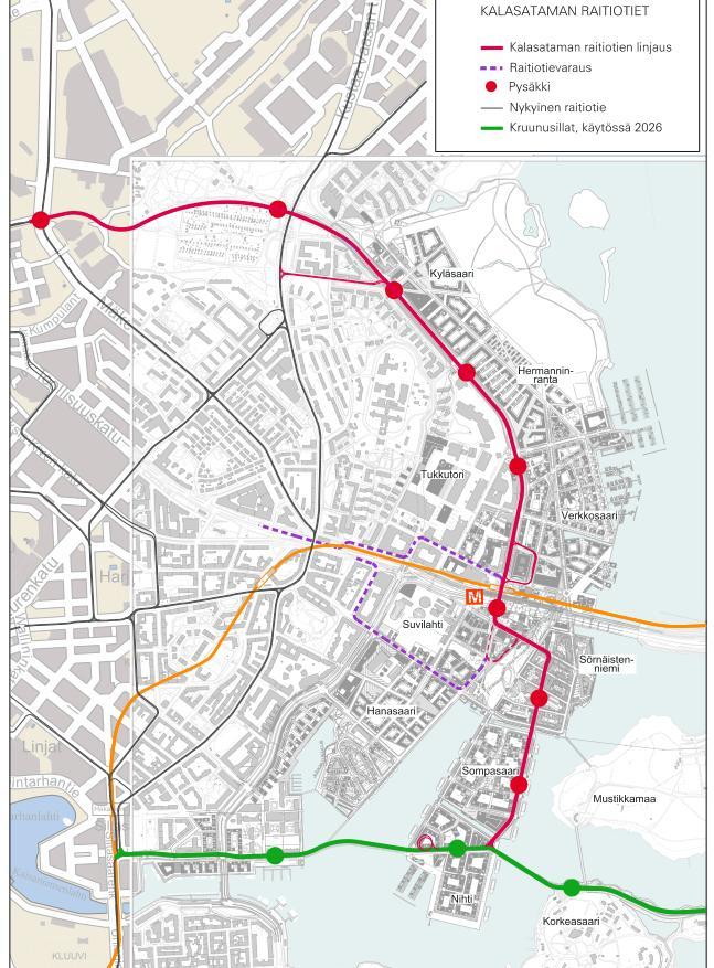 Sisältö 1. Kalasataman raitioteiden tavoitteet 2. Ehdotettava raitiotien linjaus ja liikennöinti 3.