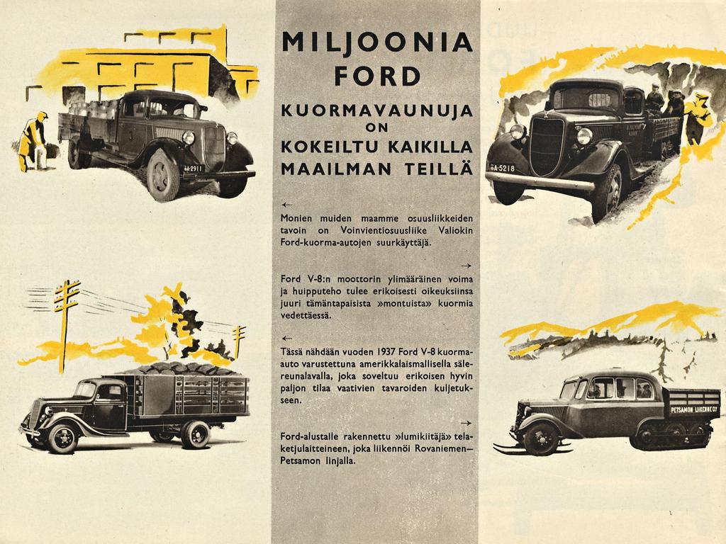 MILJOONIA FORD KUORMAVAUNUJA ON KOKEILTU KAIKILLA MAAILMAN TEILLÄ Monien muiden maamme osuusliikkeiden tavoin on Voinvientiosuusliike Valiokin Ford-kuorma-autojen suurkäyttäjä.