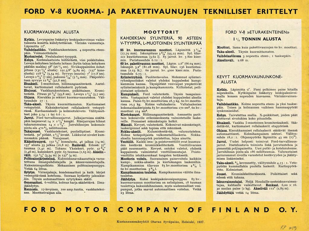 FORD V-8 KUORMA- JA PAKETTIVAUNUJEN TEKNILLISET ERITTELYT KUORMAVAUNUN ALUSTA MOOTTORIT FORD V-8»ETURAKENTEINEN» Kytkin. Levynpaine lisääntyy keskipakovoiman vaikutuksesta konetta kiihdytettäessä.