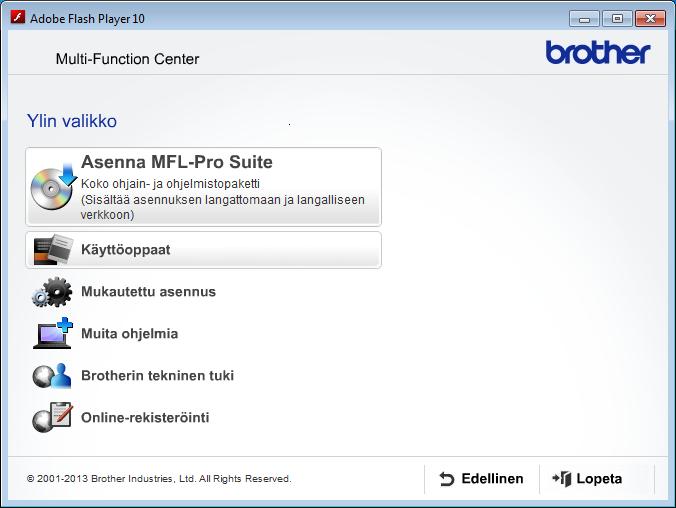 Yleisiä tietoja a Käynnistä tietokone. Aseta Brother CD- ROM -levy CD-ROM-asemaan. Jos Brother-näyttö ei avaudu automaattisesti, valitse Tietokone tai Oma tietokone.