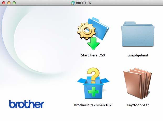 (Macintosh) 1 a Käynnistä Macintosh-tietokone. Aseta Brother CD-ROM -levy CD-ROMasemaan. Seuraava ikkuna tulee näkyviin. 1 b Jos mallinimen valintanäyttö tulee näkyviin, napsauta oman mallisi nimeä.