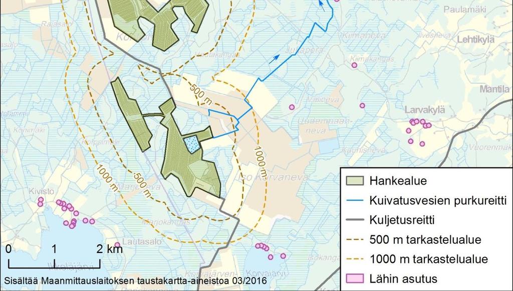 Pohjoisosan tuotantolohkot rajoittuvat Kontionevan tuotantoalueeseen ja eteläiset lohkot ovat Iso-Korvanevan tuotantoalueen läheisyydessä (Kuva