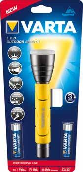. *8740734* *8740735* Outdoor Sports 2AA -taskulamppu UUTUUS! Trendikkään keltainen ja tehokas 5W LED taskulamppu kantolenkillä.