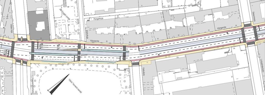 Kuva 15. Vaihtoehto B välillä Viides linja - Lintulahdenkatu.