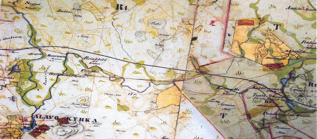 Ote vanhasta pitäjänkartasta 1840-luvulta.