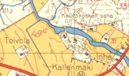 7.1 Arvokkaimmat aluekokonaisuudet Kallenkosken kartano / Onnenkukkula puistoineen Selvitysalueen arvokkain kohde on Kallenkosken kartano Kallenmäellä, missä sijaitsee Matti Inhan 1900-luvun