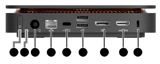 Kohde Osa Kohde Osa 1 Virtapainike 6 USB-portit (2) 2 Aseman merkkivalo 7 Dual-Mode DisplayPort