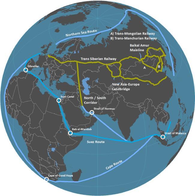 Kuljetusreittejä Aasia-Eurooppa The Geography of Transport Systems http://people.hofstra.