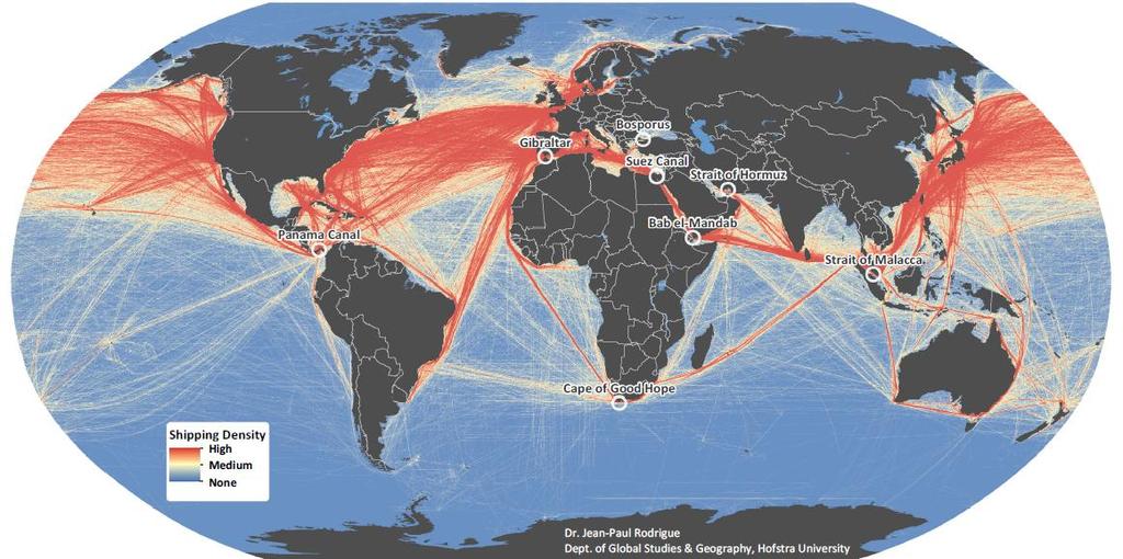 Maailman meriliikenne The Geography of Transport Systems http://people.hofstra.edu/geotrans/eng/ch1en/appl1en/img/map_strategic_passages.