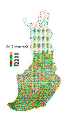 metsiköt Aineisto ja menetelmä Metsikkötasolla vaihtoehdot: vuoden 2006 metsänkäsittelysuositukset ohjaus: metsäaluetason tavoite ja rajoitteet 2 5 1 3 4 6 7 10 9 8 metsikkö-metsäalueoptimi aika