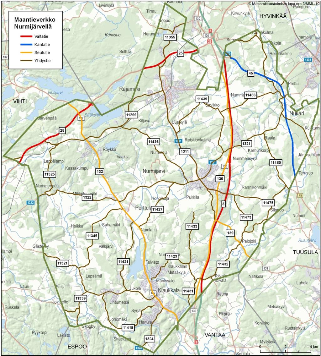 1.2 Suunnittelualue 1.2.1 Liikenneverkko Liikenneturvallisuussuunnitelman laatimisen kohdealueena on ollut Uudenmaan maakunnassa sijaitseva Nurmijärven kunta.