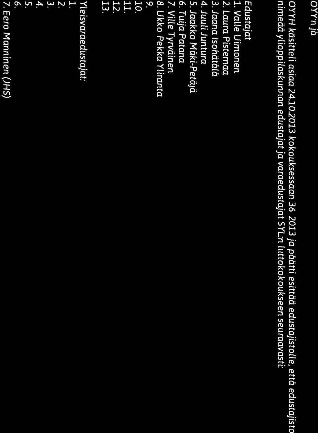 O %\\V/A\VII OULUN Pöytäkirja (((J))W( 7( YLIOPISTON Kokouksen nro 06/2013 SYL:n sääntöjen 6 :n mukaan Jokaisella jäsenyhteisöllä on yksi liittokokousedustaja jäsenmääränsä alkavaa tuhatta jäsentä