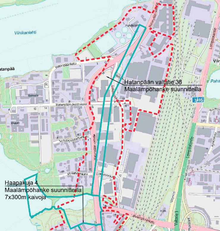 Ote lämpö- ja porakaivojen kartoituksesta, tilanne 15.1.2016.