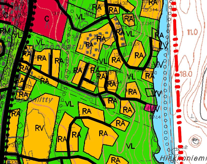 venevalkama (LV-1), matkailua palvelevien rakennusten korttelialueeksi (RM-1), mitä sallii